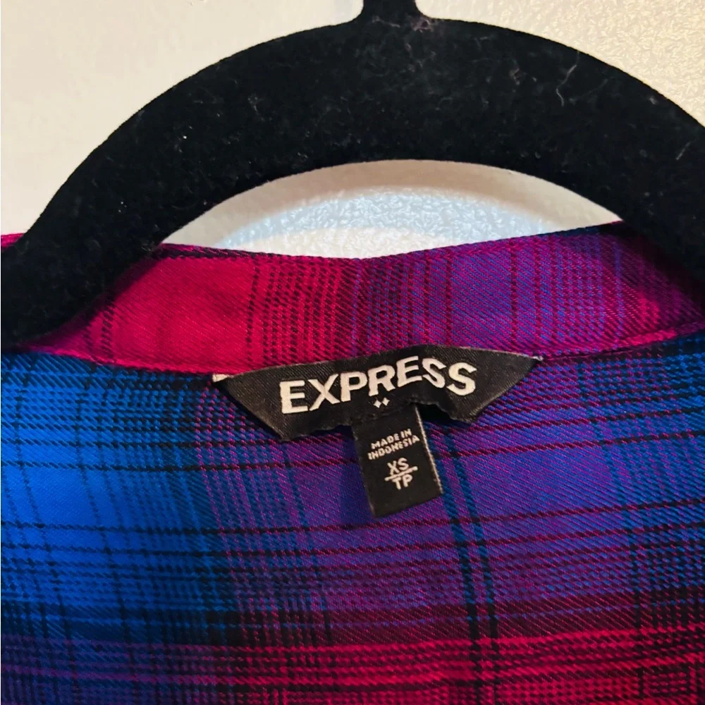Express plaid flannel lace up long sleeve top size xs
